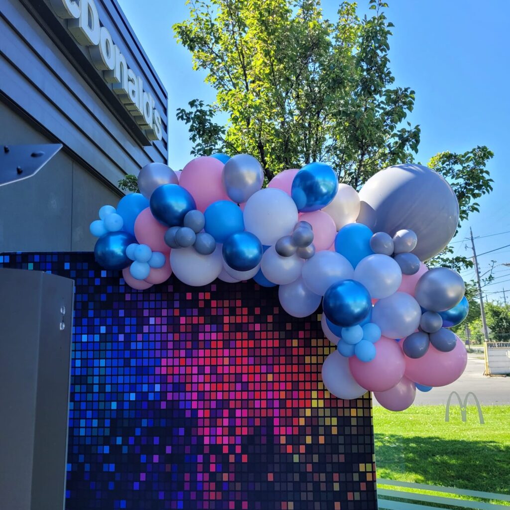 Colourful gender reveal parties with balloon decor in Markham