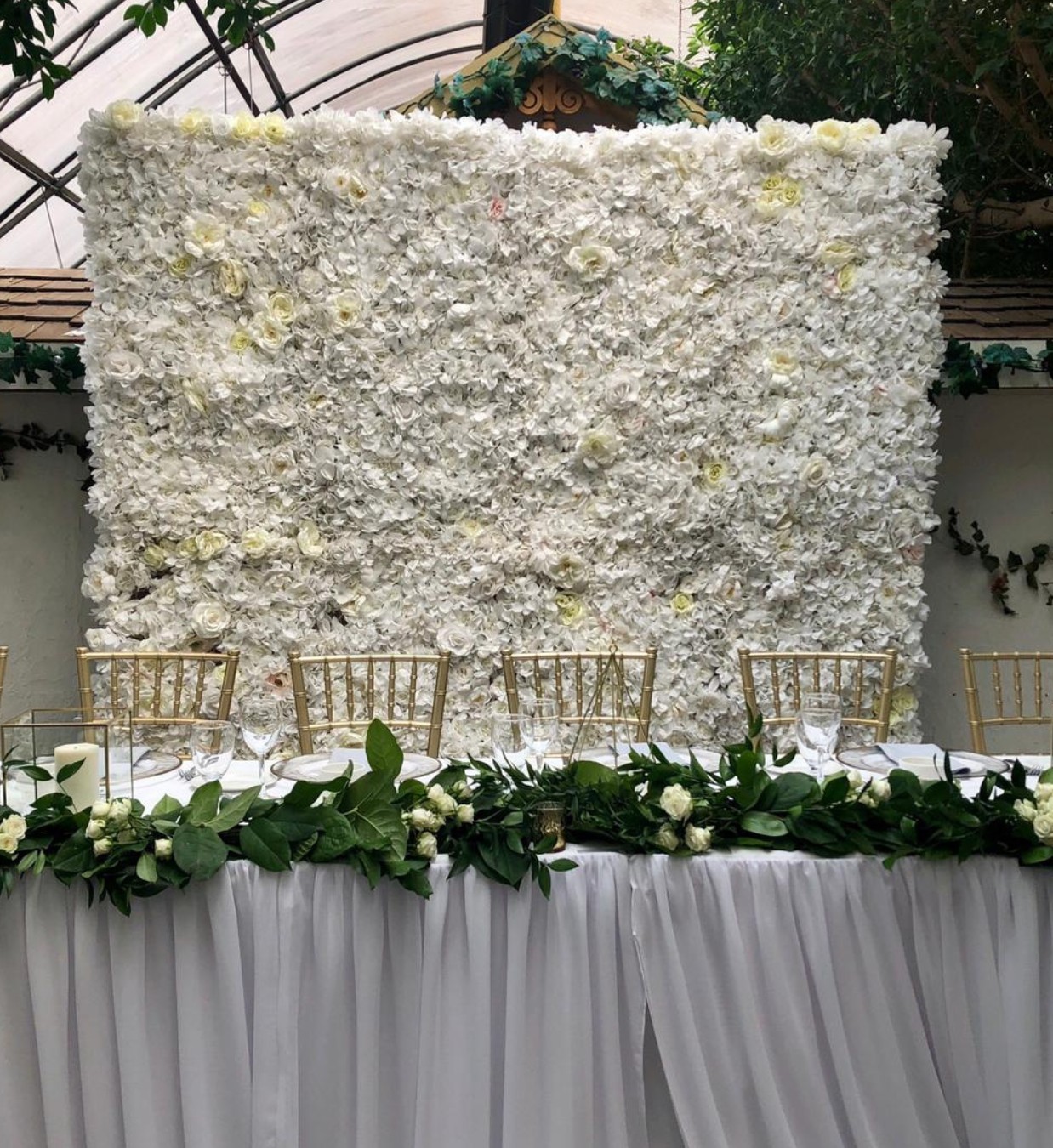 White Champagne Flower Wall Rental