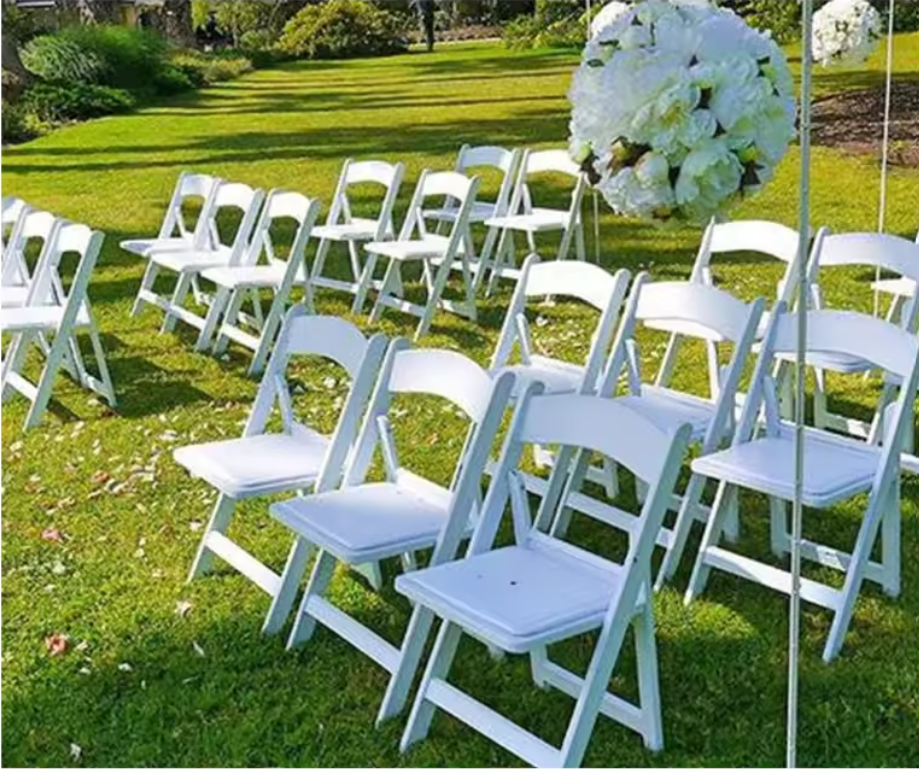 White Outdoor Chair Rental Balloons Bash