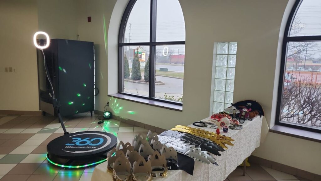 360 video booth with props for events and celebrations