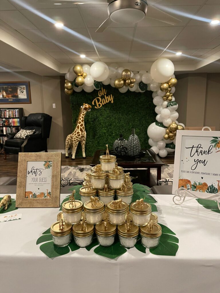 balloon decor, a flower wall stuffed animal and event furniture