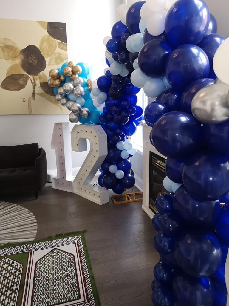 marquee numbers with balloon decor 